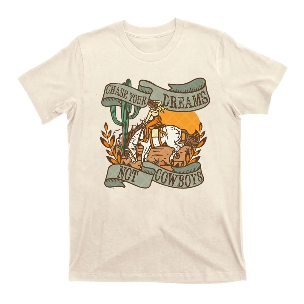 Bella Canvas Cream Short Sleeve Tee with Western 'Chase Your Dreams' Graphic